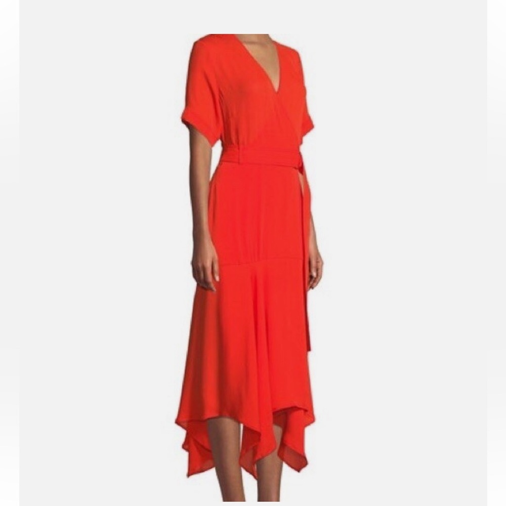 A.L.C. Orange Silk Claire Wrap Hanker Chief Belted V”Dress Very Good Cond (0)